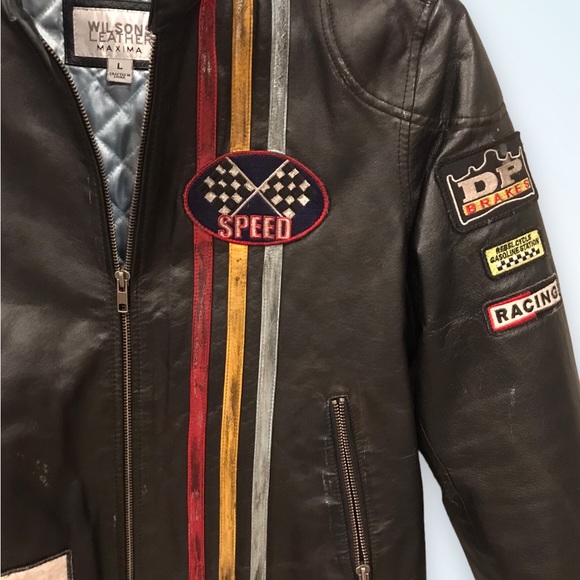 WILSONS LEATHER Maxima Vintage Leather Coat with Patches - LG - Picture 4 of 10